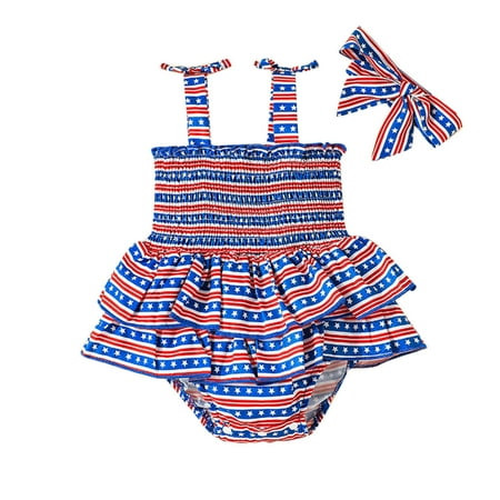 

Attire for Girls Printed Baby Ruffles Striped Girls 4th-of-July Bodysuitt 12 Month Baby Girl Clothes Summer