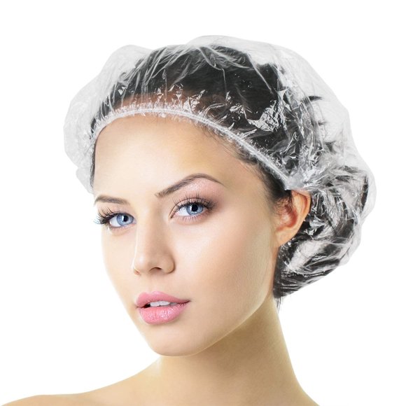 Aquior Gorro de Ducha Desechable 30 PCS Gorros de Baño Grandes Gruesos Transparentes Impermeables Plástico Elástico Gorros de Baño para Mujeres Acondicionamiento Profundo Cuidado del Cabello Hotel Via