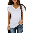thumbnail image 5 of USSUMA Womens Tops Dressy Casual Summer Women's Short Sleeve Casual Tops Petal Sleeve V Neck T-Shirts Basic Summer Tee Top Loose Fit Tunic, 5 of 7