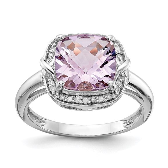 Diamond2Deal 925 Sterling Silver Amethyst and Diamond Engagement Ring Size 10 for Women