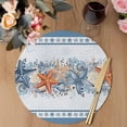thumbnail image 3 of Blue Coastal Round 15 Inch Placemats Set of 4, Orange Starfish Coral Beach Nautical Botanical HeatResistant Non Slip Place Mats for Dining Table, Wipeable Braided Kitchen Table Mats for Housewarming, 3 of 9