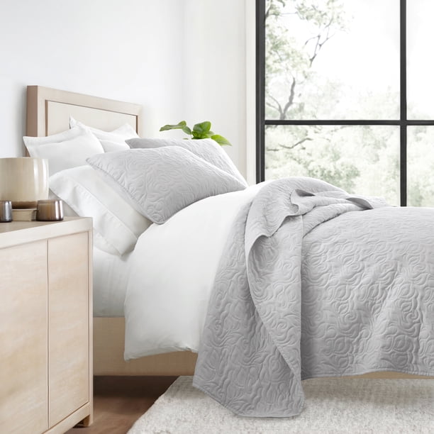 Juego de Edredón Resistente a las Arrugas para Todas las Estaciones, Colcha Floral Gris Claro Cosida para Ropa de Cama Tamaño Queen de Comfort Canopy