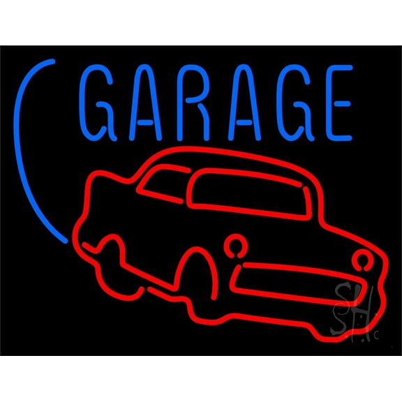 Red Car Logo White Garage LED Neon Sign 24 x 31 - inches, Clear Edge Cut Acrylic Backing, with Dimmer - Bright and Premium built indoor LED Neon Sign for automotive store, and mall.