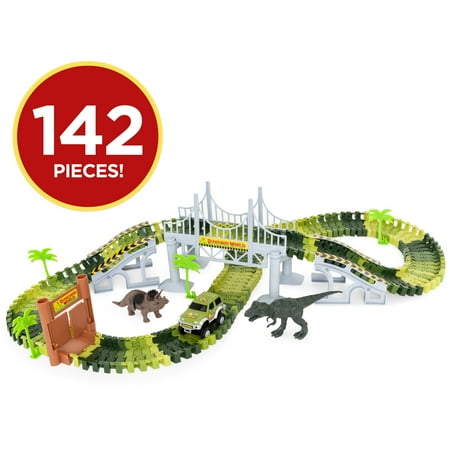 Two Dinosaurs (Best Choice Products 142-Piece Kids Toddlers Big Robot Dinosaur Figure Racetrack Toy Playset w/ Battery Operated Car, 2 Dinosaurs, Flexible Tracks, Bridge -)