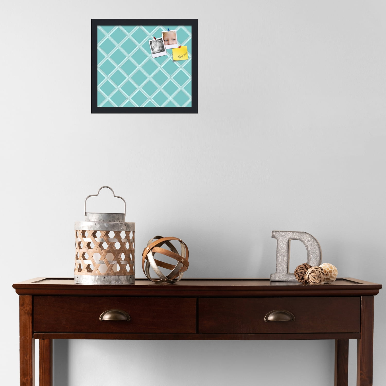 PinPix 15x13 Custom Cork Bulletin Board Diamond Modern Pattern Aqua White Poster Board Has a Fabric Style Canvas Finish, Framed in Diamond Modern Pattern Aqua White, by ArtToFrames (PinPix-1799)