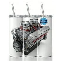 Classic V8 Muscle Car Engine 20oz Insulated Water Bottle Skinny Tumbler Includes Straw