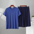 thumbnail image 2 of PIWHJQK 2 Pieces Men Pajama Set Elastic Waist Sleepwear Men's Solid Crew Neck Tee Elastic Pocket Shorts 2 Piece Pajama Men Sleepwear, 2 of 6
