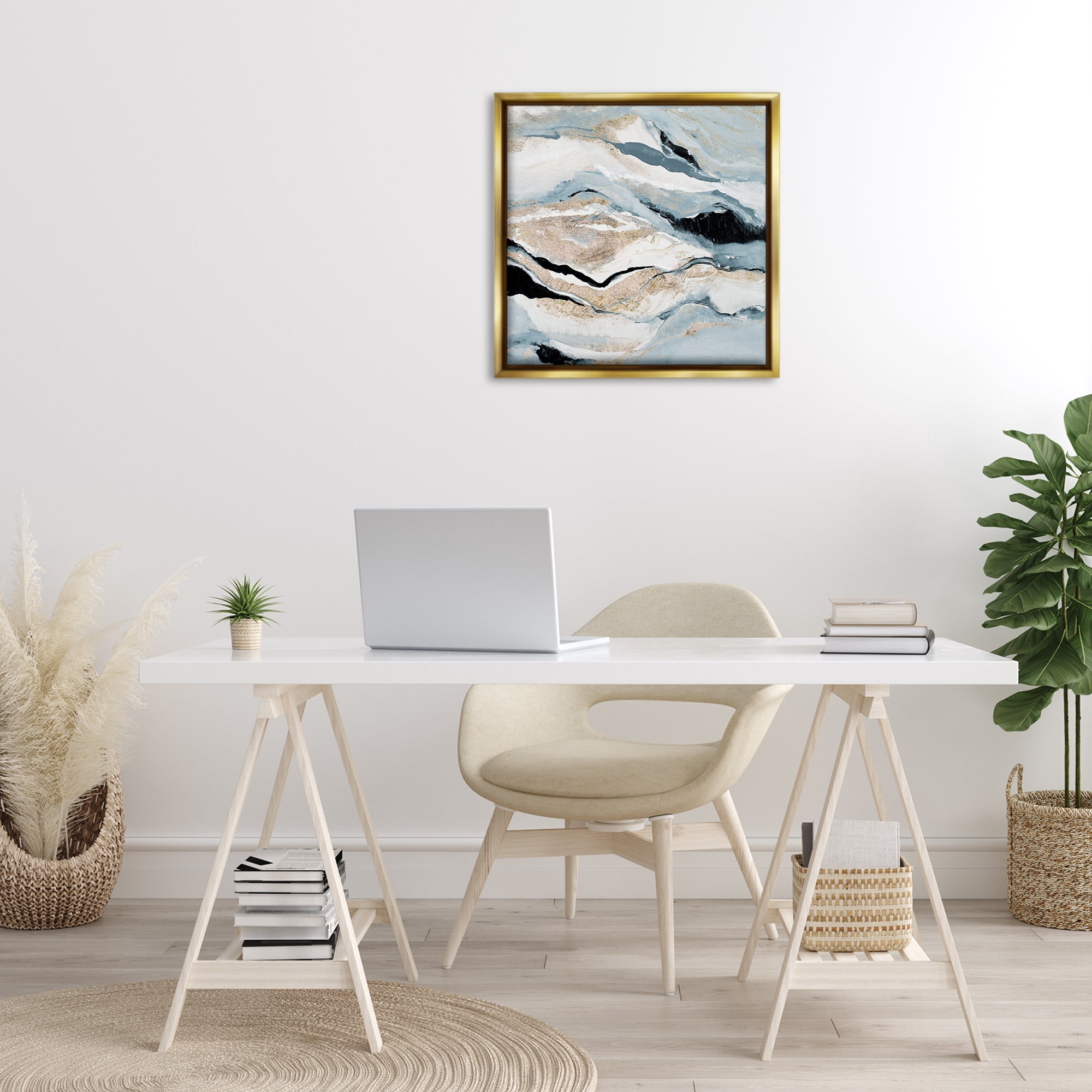 Stupell Industries Blue Natural Geode Pattern Abstract Painting Gold Floater Framed Canvas Art Print Wall Art, 25 x 25