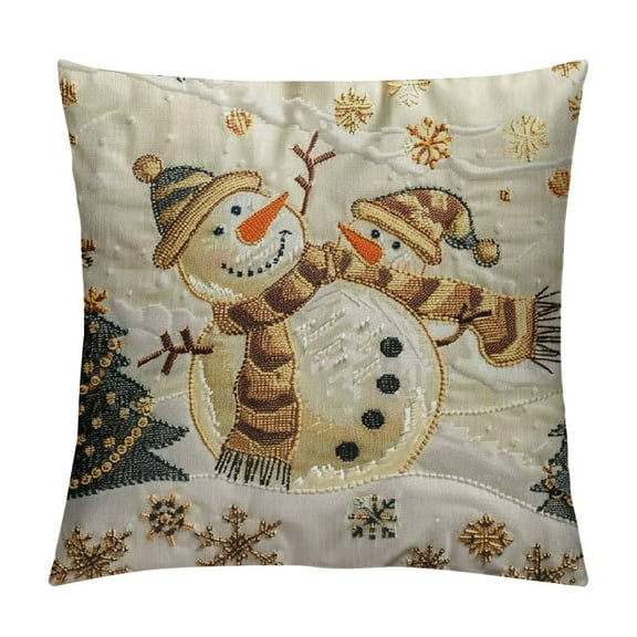 PHYHOO Merry Christmas Decorative Print and Embroidery Velvet Throw Pillow Covers Snowman, , , Cushion Cover, Beige