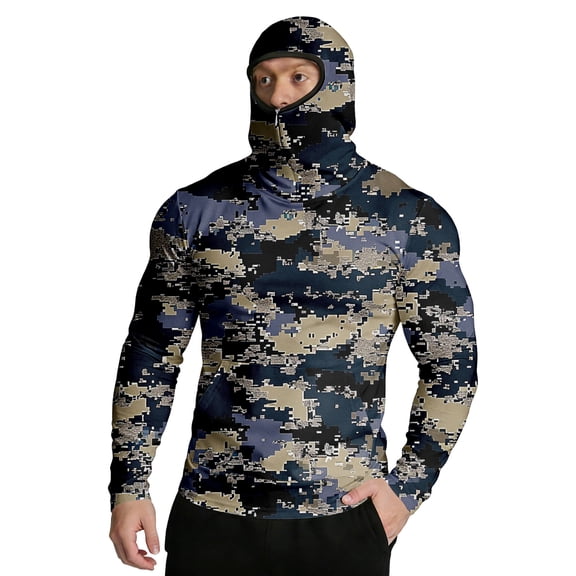 Men's Sun Protection Camo Hoodie Shirt Spf UV Upf 50 Rash Guard Shirts Long Sleeve Lightweight Sun Protection Hoodies with Face Cover,Gray 3XL