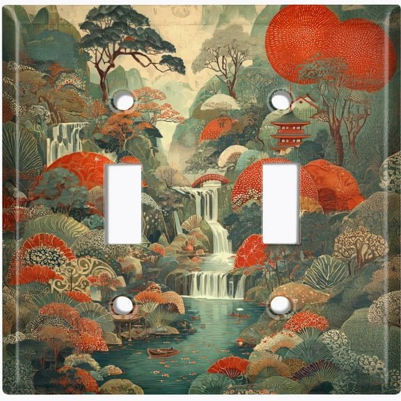 Metal Light Switch Wall Plate Outlet Cover (Traditional Chinese Landscape Painting - Double Toggle)