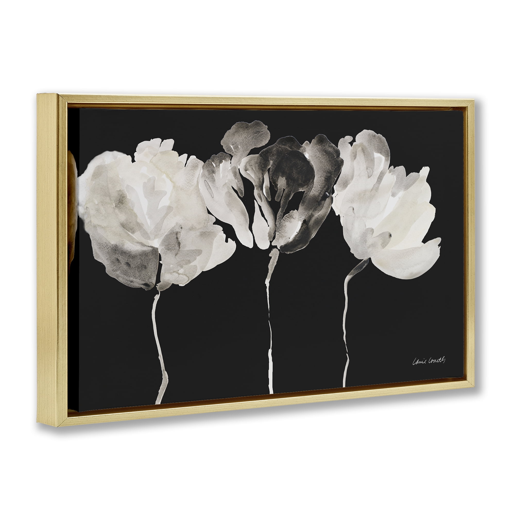 Stupell Industries Trio In Light On Black Gold Framed Floater Canvas Wall Art, design by Lanie Loreth