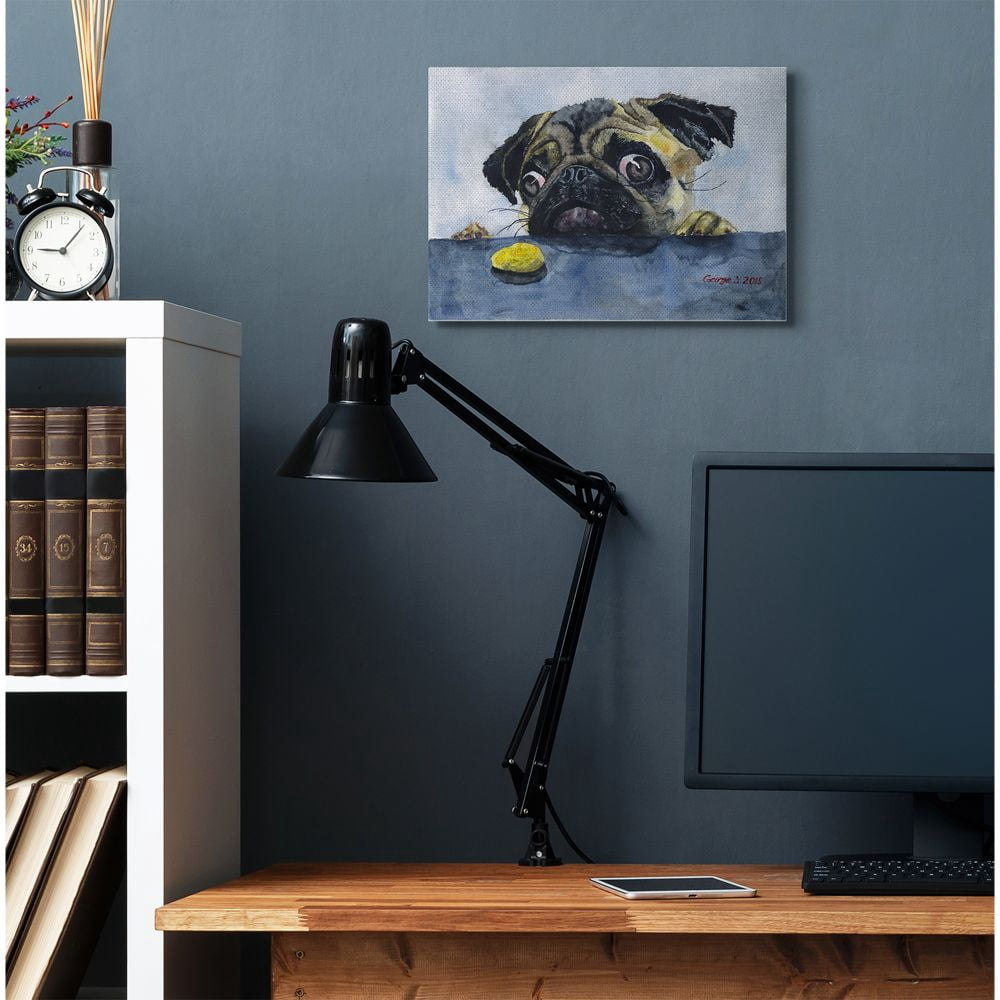 Stupell Industries Pug Funny Dog Pet Animal Watercolor Painting Canvas Wall Art by George Dyachenko