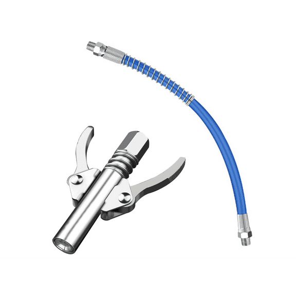 Grease Gun Coupler Double Handle High Pressure Quick Release Lock Oil Nozzles With 30cm Connecting Hose