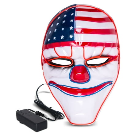 Halloween LED Mask Purge Masks with Lighten EL Wires Scary Light Up Cosplay Costume Mask Battery-operated Glowing Creepy Mask Flag