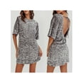 thumbnail image 3 of SUNSIOM Femmes Paillettes Scintillantes Mini Robe de Soirée Robe de Club Décontracté en Vrac à Manches Courtes Cravate Backless Paillettes Robes, 3 of 9