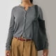 thumbnail image 5 of Cárdigan Corto para Mujer, Suéter de Punto de Larga con Botones para Vestidos y Jeans. Gris M, 5 of 10