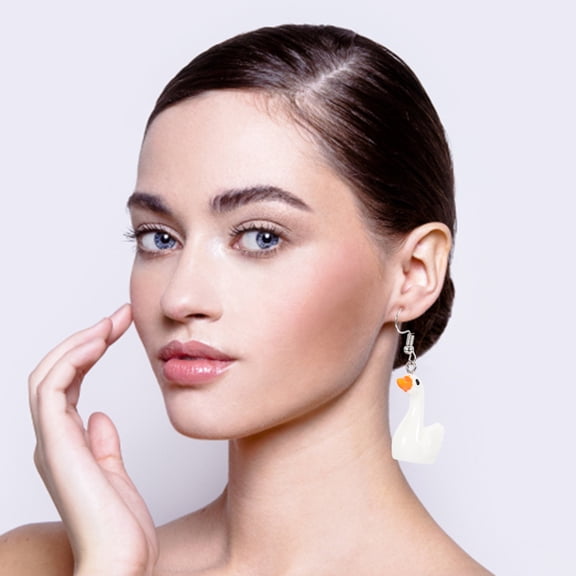 GAXIRE Cute Dangle Earrings For Women Goose Design In White Resin And Alloy 1 Pair