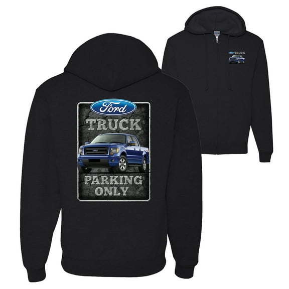 Wild Bobby, Ford Truck Parking Only Sign Gift for Owners of Ford Trucks Cars and Trucks Graphic Zip Up Hoodie Sweatshirt, Black, Small