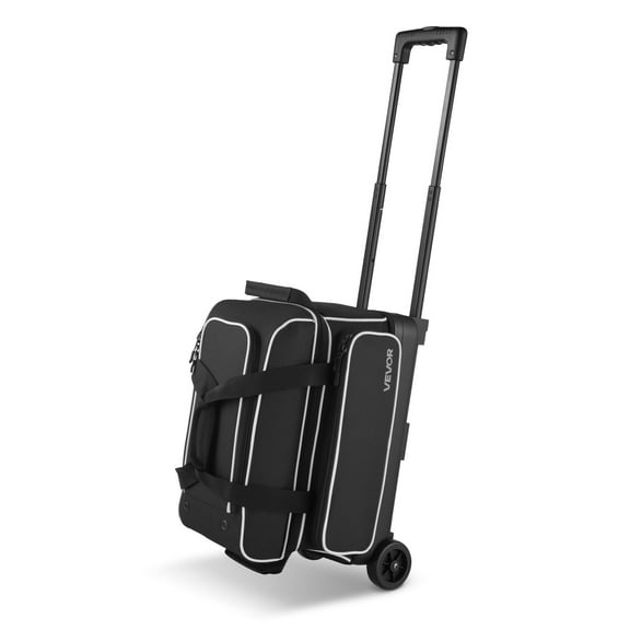 VEVOR Bowling Ball Bag, 2 Ball Double Roller Bowling Bag with Wheels, Featuring a Separate Compartment for Shoes (Up To US Size 16)&Oversized Accessory Pocket,Retractable Handle Extends to 41.32in