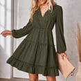 thumbnail image 1 of Vestido midi fluido para mujer agradable a la piel cuello en V manga larga vestido de columpio suave y cómodo para el club ANGGREK  Otros, 1 of 6