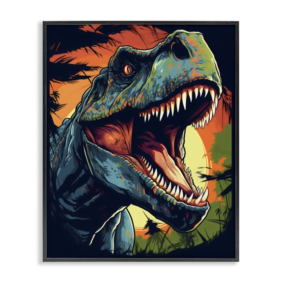 Stupell Industries Contemporary Dino Roar at Sunset Black Framed Giclee Art, 11 x 14, by Creative Studio