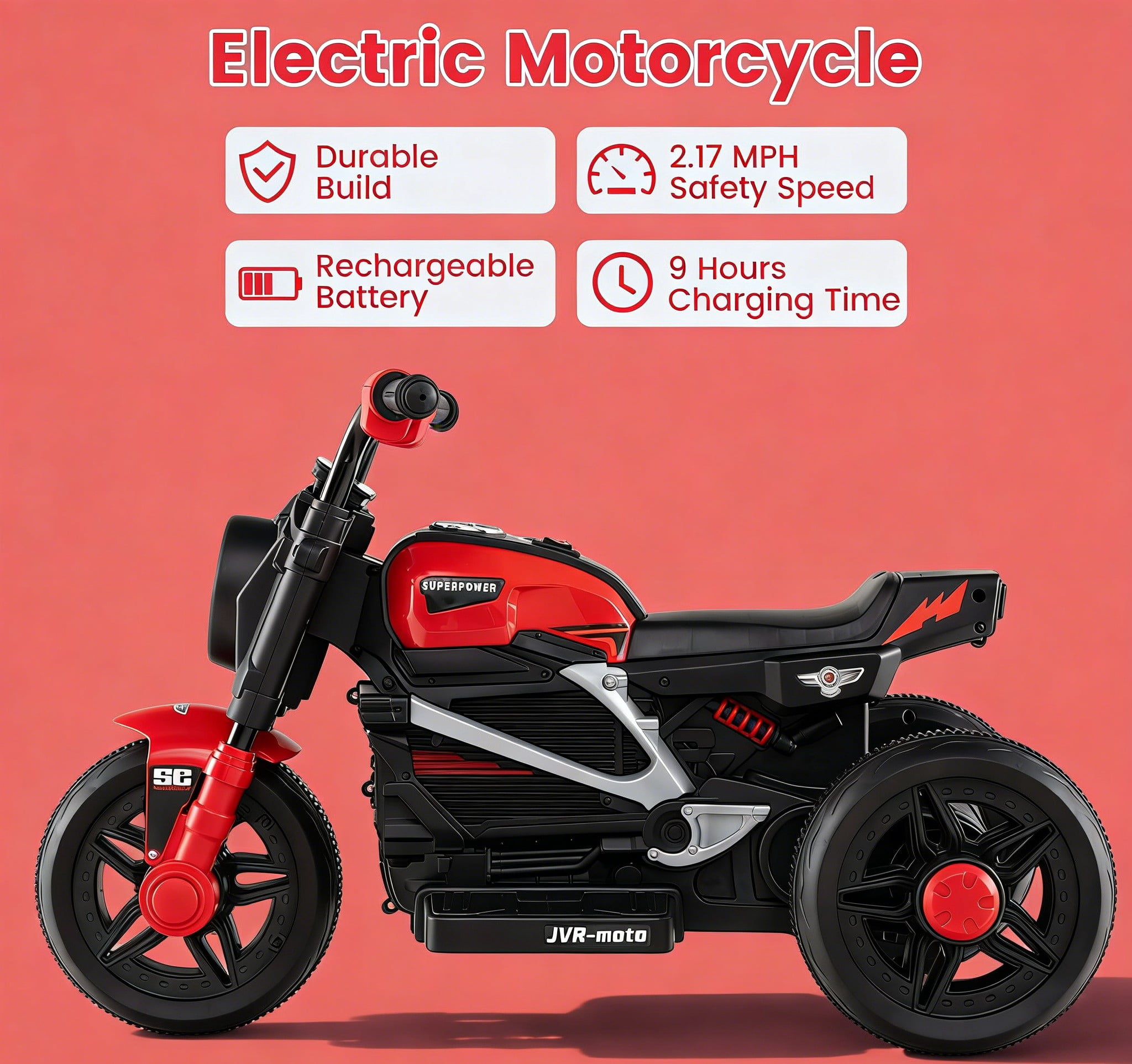 OLAKIDS 6V Kids Motorcycle with Forward & Reverse Switch, Headlight, Horn, Music, Story, USB Port, 3-Wheel Battery Powered Electric Ride on Toys for Toddler Boys Girls