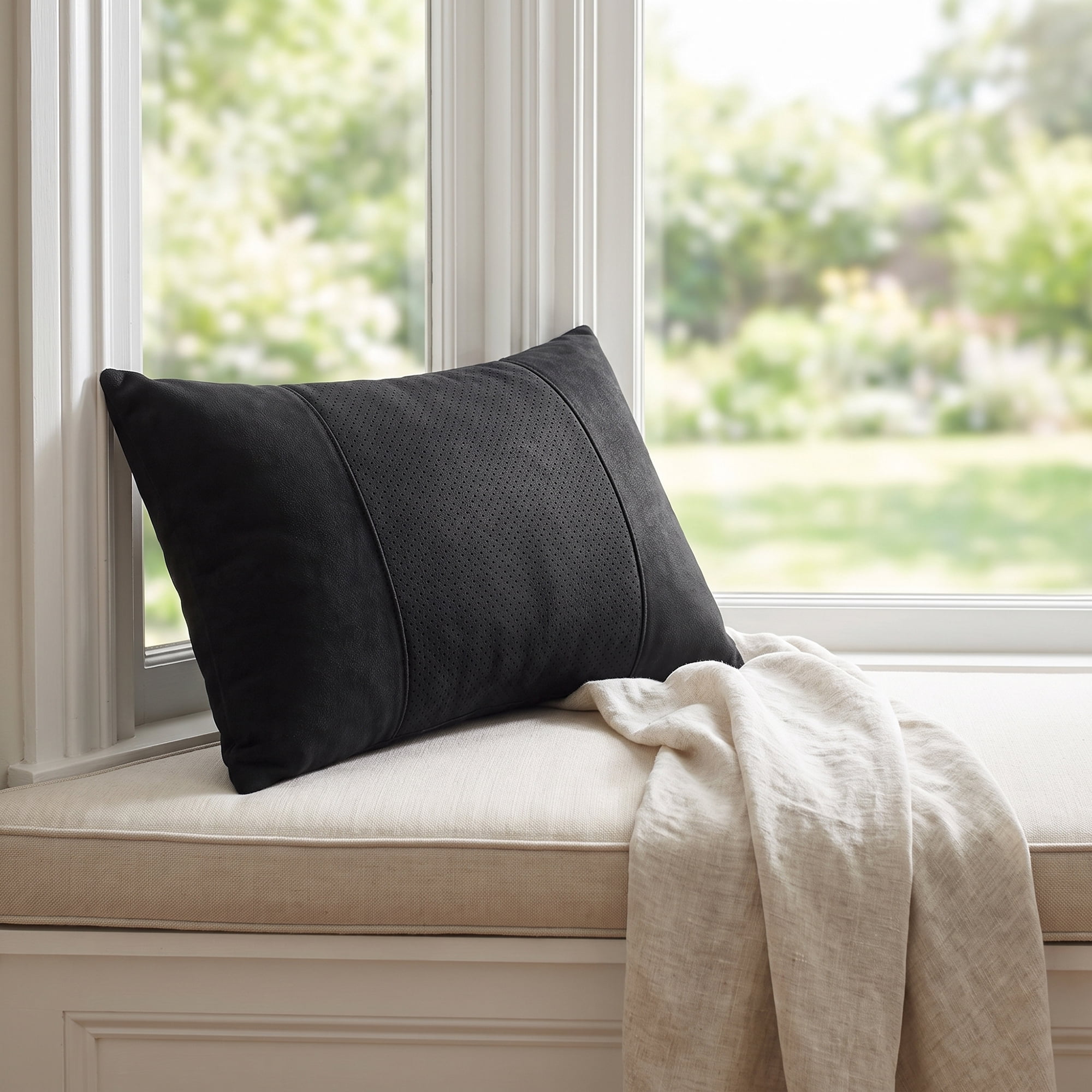 Unique Bargains Lumbar Support Pillow Down Back Support Black 14.2" x 9.8"