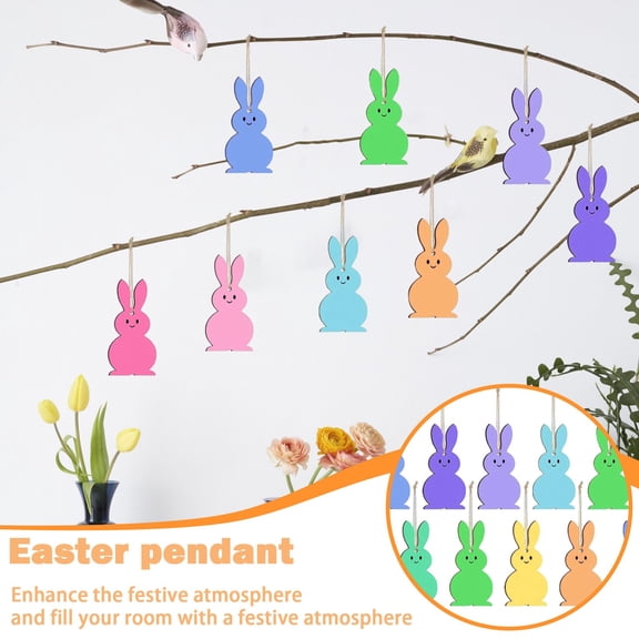 20-Piece Easter Peeps Bunny Wooden Ornaments Kit, 10 Assorted Colors 2D Bunny Shaped Hollow Wood Slices Each With Hanging Ribbon, Suitable For Easter Gift Giving, Party