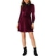 thumbnail image 2 of Vestido de terciopelo A-Line de manga larga con cuello en contraste para mujer XL color rojo vino, 2 of 6