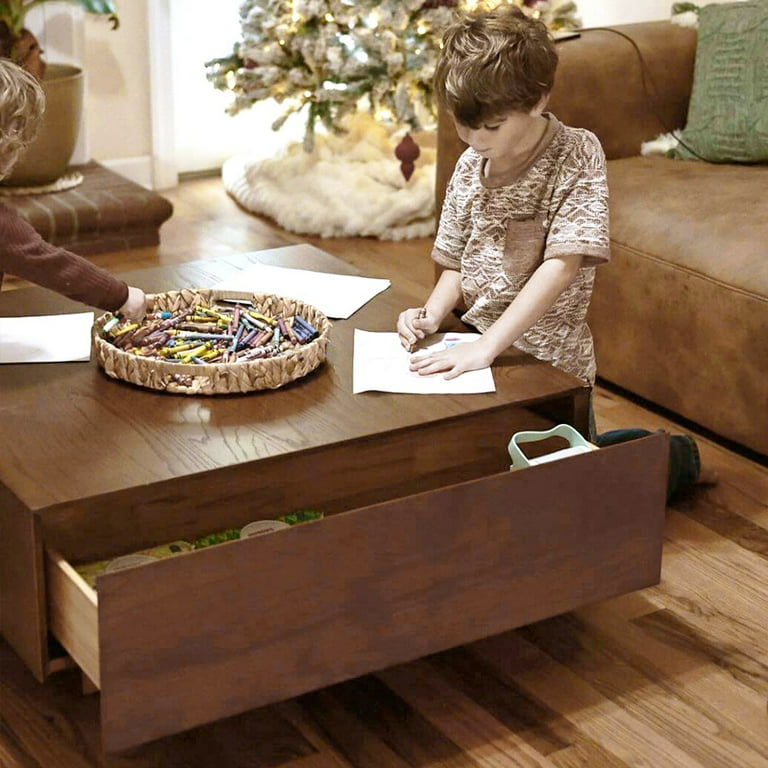 Povison Mid Century Modern Coffee Table Minimalist Wood Veneer Coffee Table with Storage for Living Room Fully Assembled 35.43 Brown