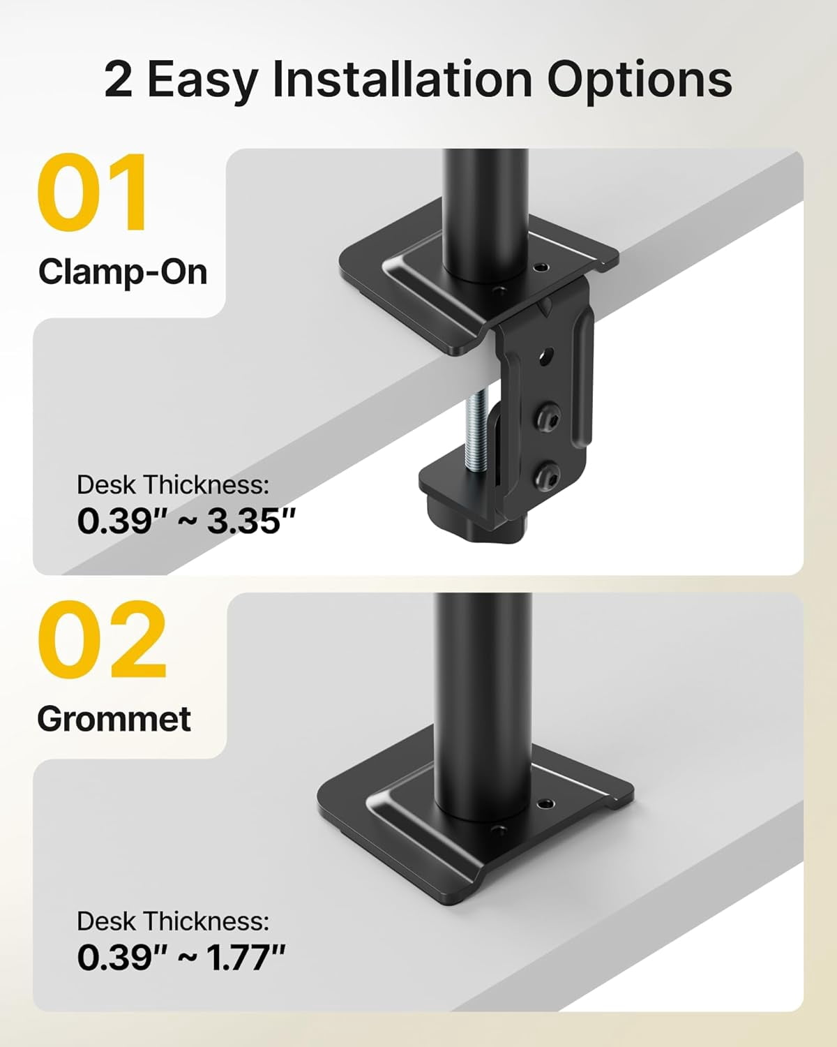 monTEK Vertical Dual Monitor Mount for 17"–32" Screens, Stacked Adjustable Monitor Arm with 31.6" Tall Pole, Holds 22 lb per Screen, C-Clamp & Grommet Base, VESA 75/100mm, Black
