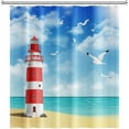 thumbnail image 3 of 84x72inch Seascape Shower Curtain Set Summer Tropical Beach Seaside Scenery Lighthouse Coastline Blue Sky Skyline Seagull Bathtubs Stall Bathroom Curtain with Hooks Waterproof Decor, 3 of 5