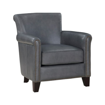 Tria 35 Inch Accent Chair- Gray Top Grain and Split Leather- Solid Wood