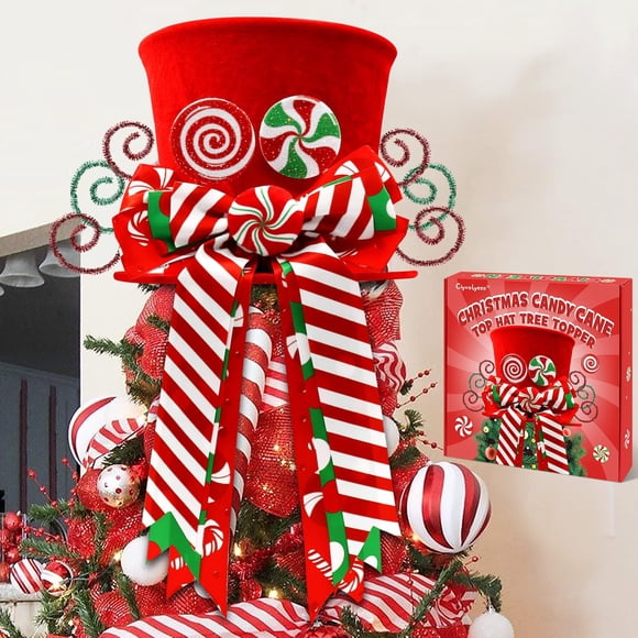 Gorro rojo con bastones de caramelo para árbol, decoración navideña