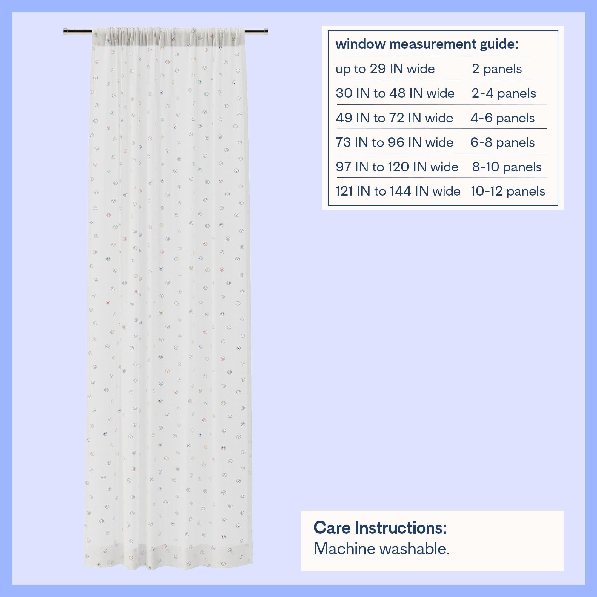 Mainstays Kids White and Multicolor Emoji Sheer Single Panel Curtain, 38" W x 84" L
