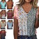 thumbnail image 1 of Blusa de mujer con botones, cuello en V, manga corta, hombros descubiertos, elegante, informal, Top para mujer para verano, 1 of 6