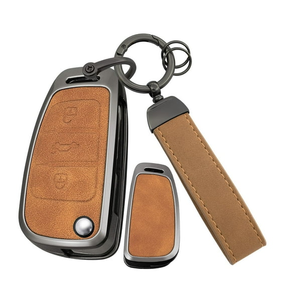 Fit for Audi Flip Key Fob Cover with Keychain Metal Car Key Shell Case Leather Key Holder for A1 A3 A4 A5 A6 A6L A8 Q2 Q3 Q5 Q7 TT TTS R8 S3 S4 S5 S6 RS3 RS4 RS Key Remote
