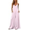 thumbnail image 3 of Tqyyweavej Jumpsuits for Women Sleeveless One Piece Deep V Neck Palazzo Overalls Wide Leg Spaghetti Strap Satin Romper with Pockets, 3 of 8