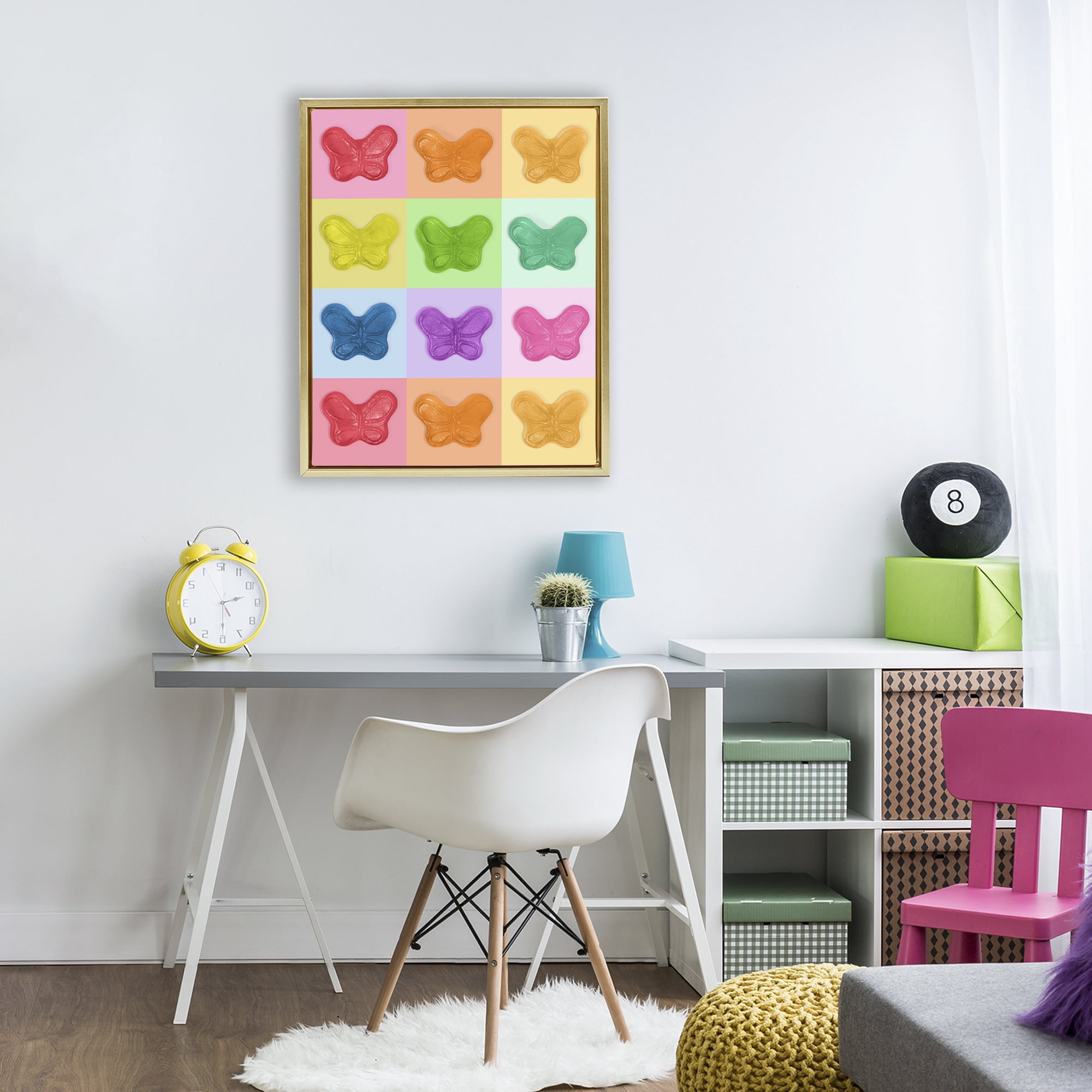 Stupell Industries Colorful Butterflies Candy Gold Framed Floater Canvas Wall Art, design by LISH Creative