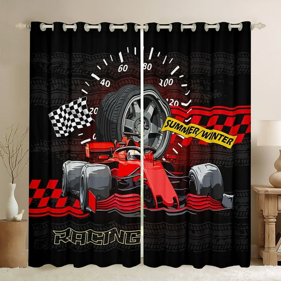Erosebridal Red Car Curtains for Living Room,Extreme Sport Blackout Curtains Set of 2 (38x45),Geometric Buffalo Curtains and Drapes (38x45),Automobile Room Decor