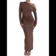 thumbnail image 1 of Vestido de Mujer Otoño Invierno Francés Larga Ajustado Maxi Vestido Formal para Mujer Marrón L, 1 of 7