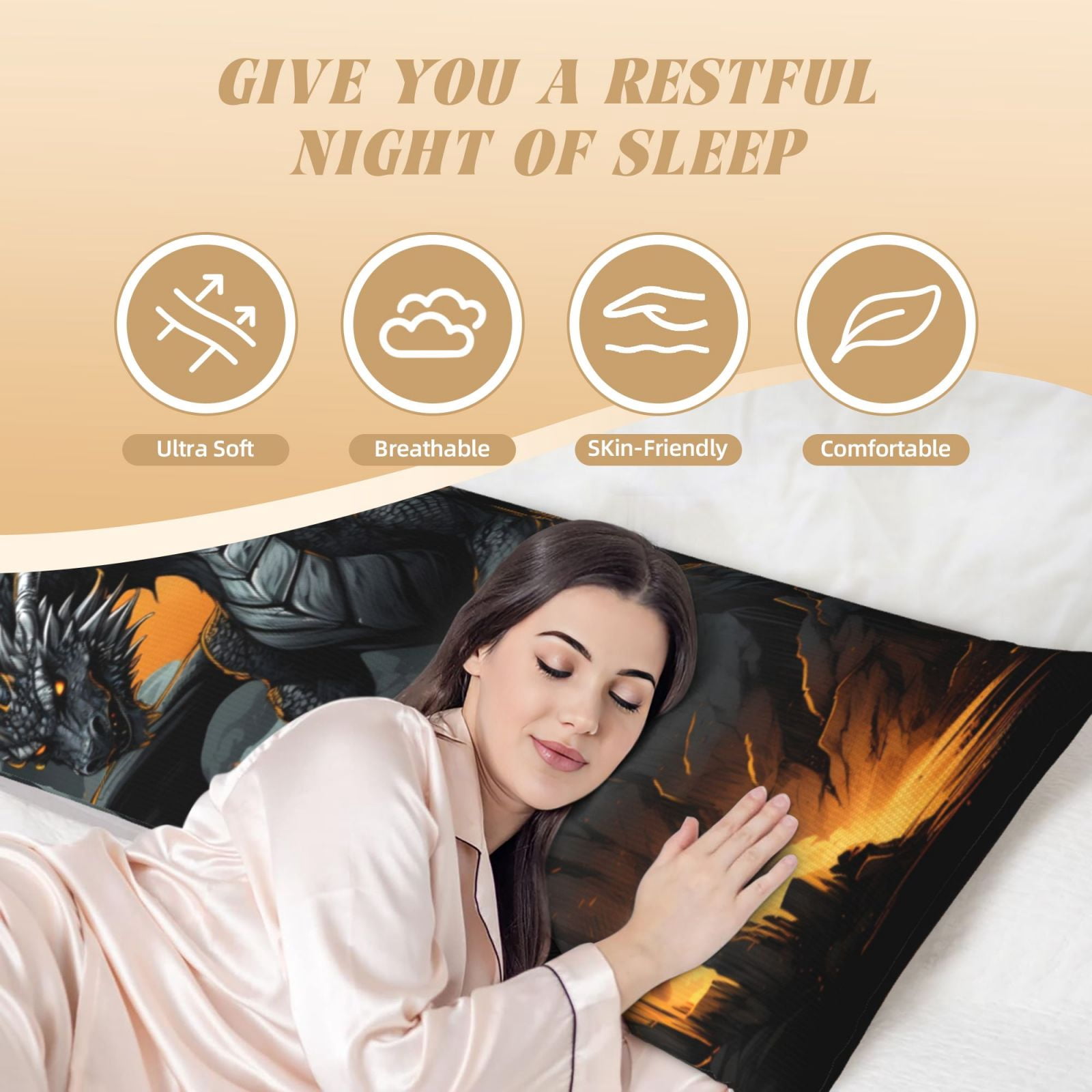 Naloa Full Moon Black Dragon Super Soft 20x60 Body Pillow Case,Long Side Hidden Zipper（PILLOWS ARE NOT INCLUDED）