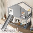 thumbnail image 5 of Harper & Bright Designs Twin Size House Bunk Bed with Slide and Storage Shelves, Wood Bunk Bed Frame with Window for Boys and Girls, Gray, 5 of 13