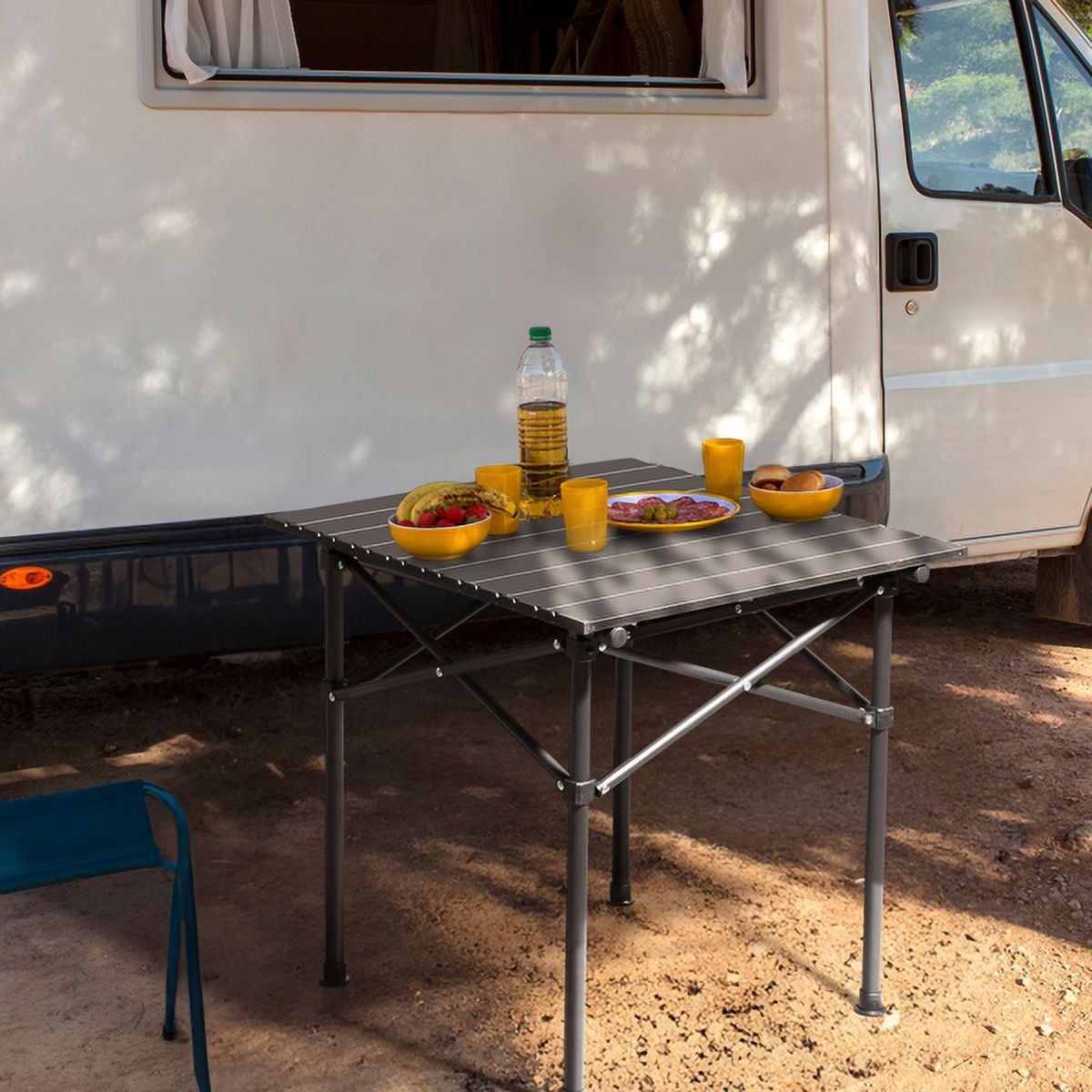 Portable Folding Camping Table for 2-4 Persons, Ultralight Collapsible Table Outdoor Camp Table for Travel Hiking Backyard BBQ Party, 20x20 in, Black