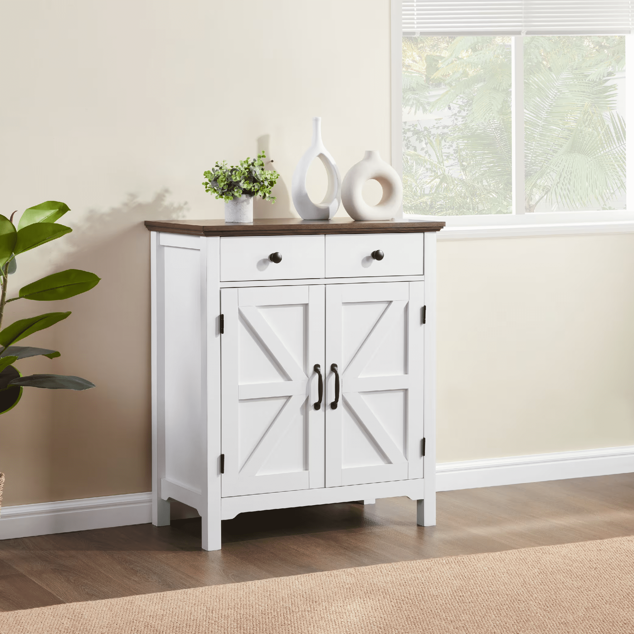 Farmhouse Buffet Cabinet with Drawer, Adjustable Shelf, Barn Door Sideboard
