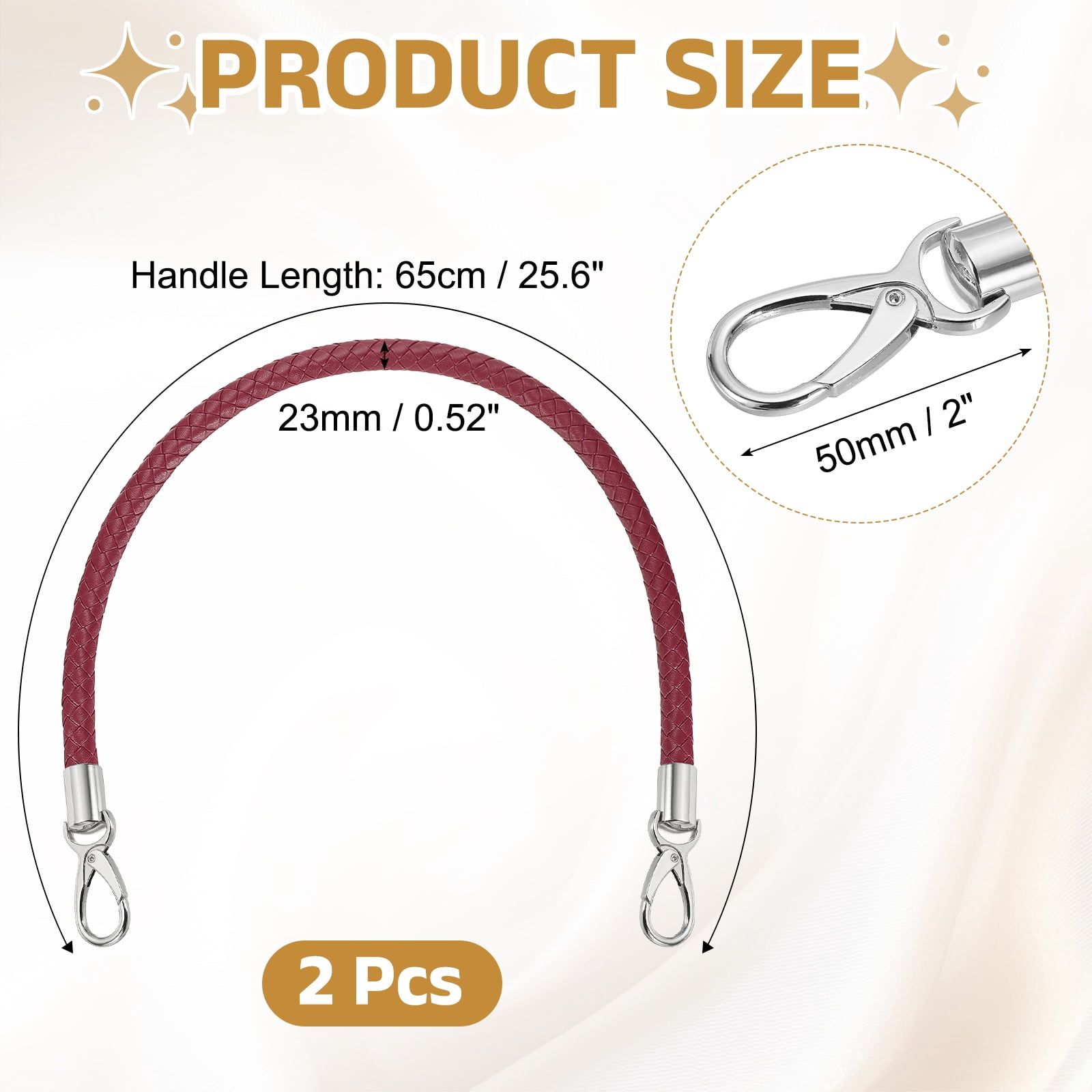 Uxcell 2 Pcs Braided Purse Strap, 65cm 25.6" PU Leather Shoulder Purse Strap for Handbag Bag Handle Replacement for DIY Making Handbag Underarm Bag, Burgundy (Silver Buckle)