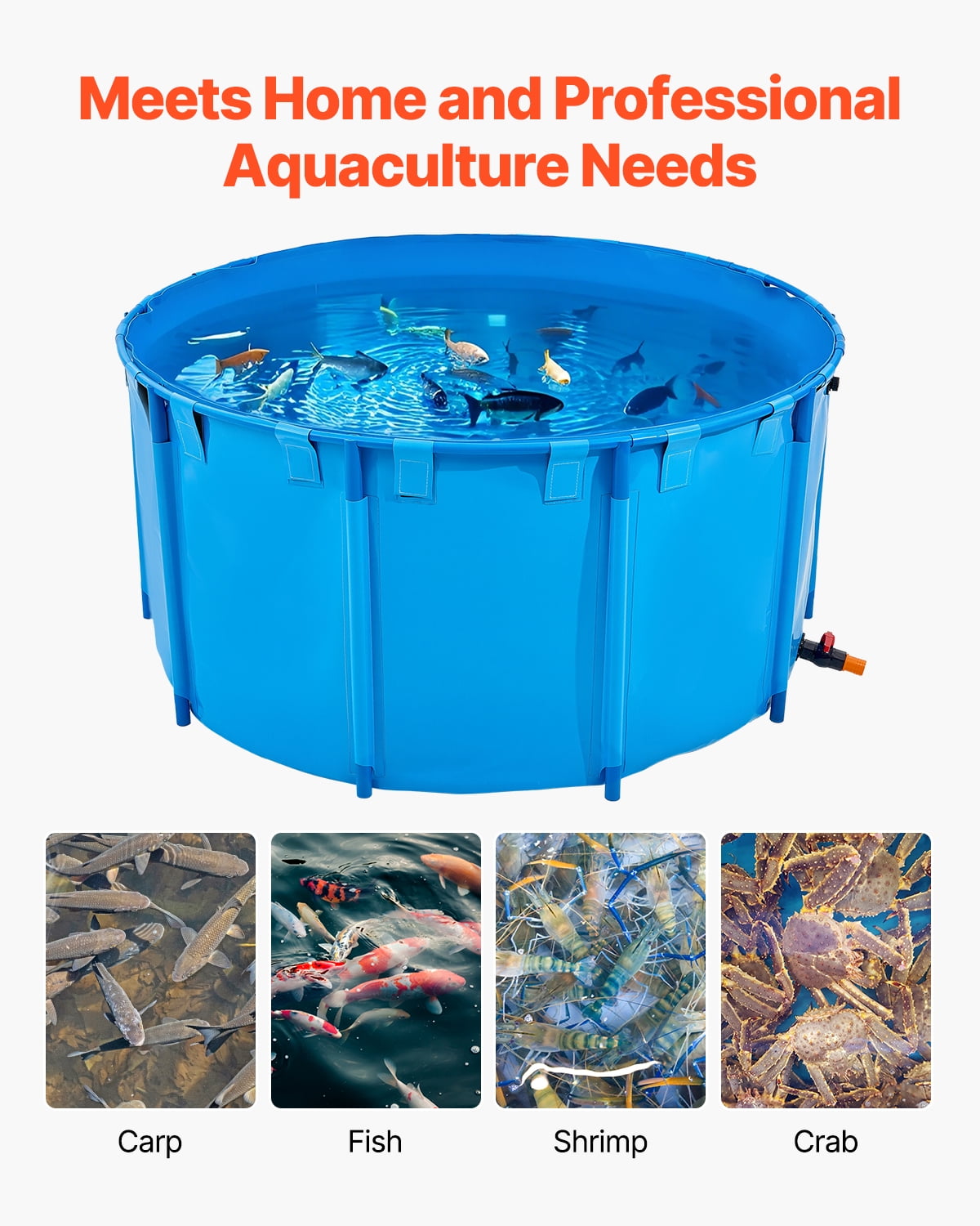VEVOR Canvas Fish Pond, 818 Gal Capacity Above Ground Fish Pond, Foldable PVC Koi Tank, Round Goldfish Tank with Stable Frame and Drain Valve, for Aquaculture, Koi Breeding, and Irrigation