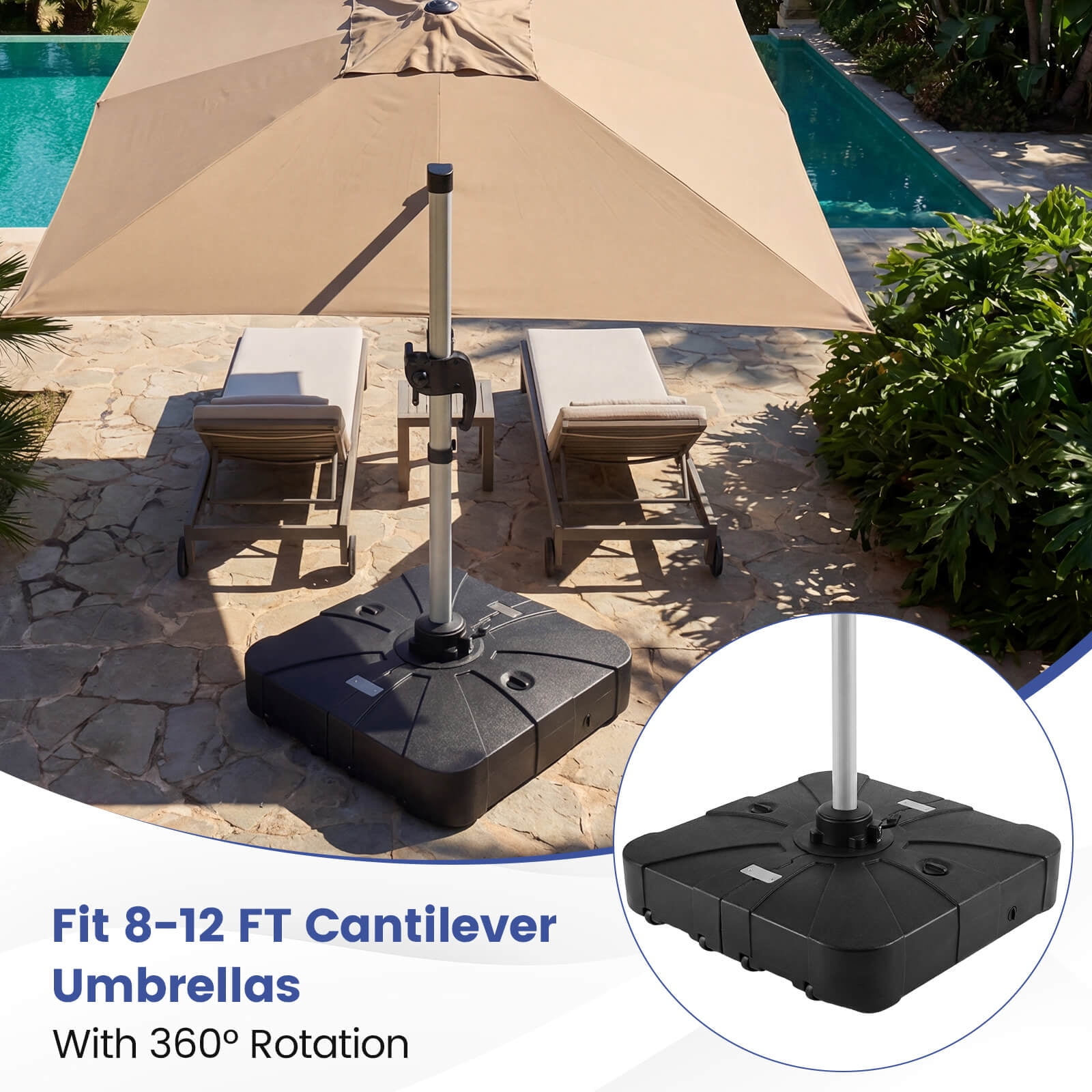 Costway 375 LBS Outdoor Cantilever Umbrella Base with Wheels for Garden Deck Poolside
