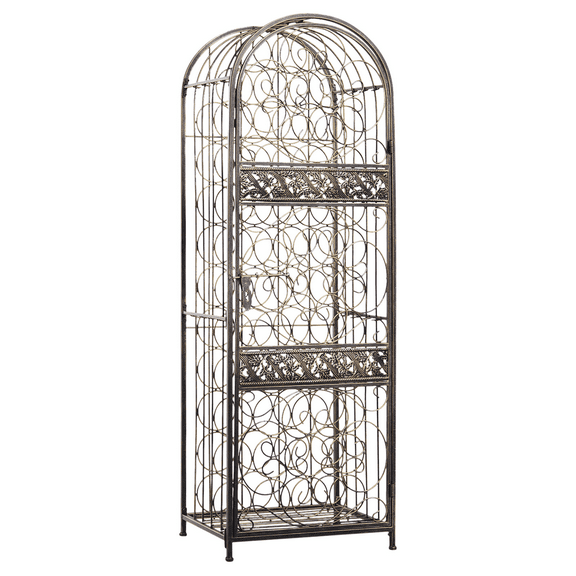 KWUXIN 45 Bottle Wrought Iron Wine Rack Jail with Lock, Vintage Wine Storage - Antique Bronze - 17.75" W x 14.25" D x 52" H
